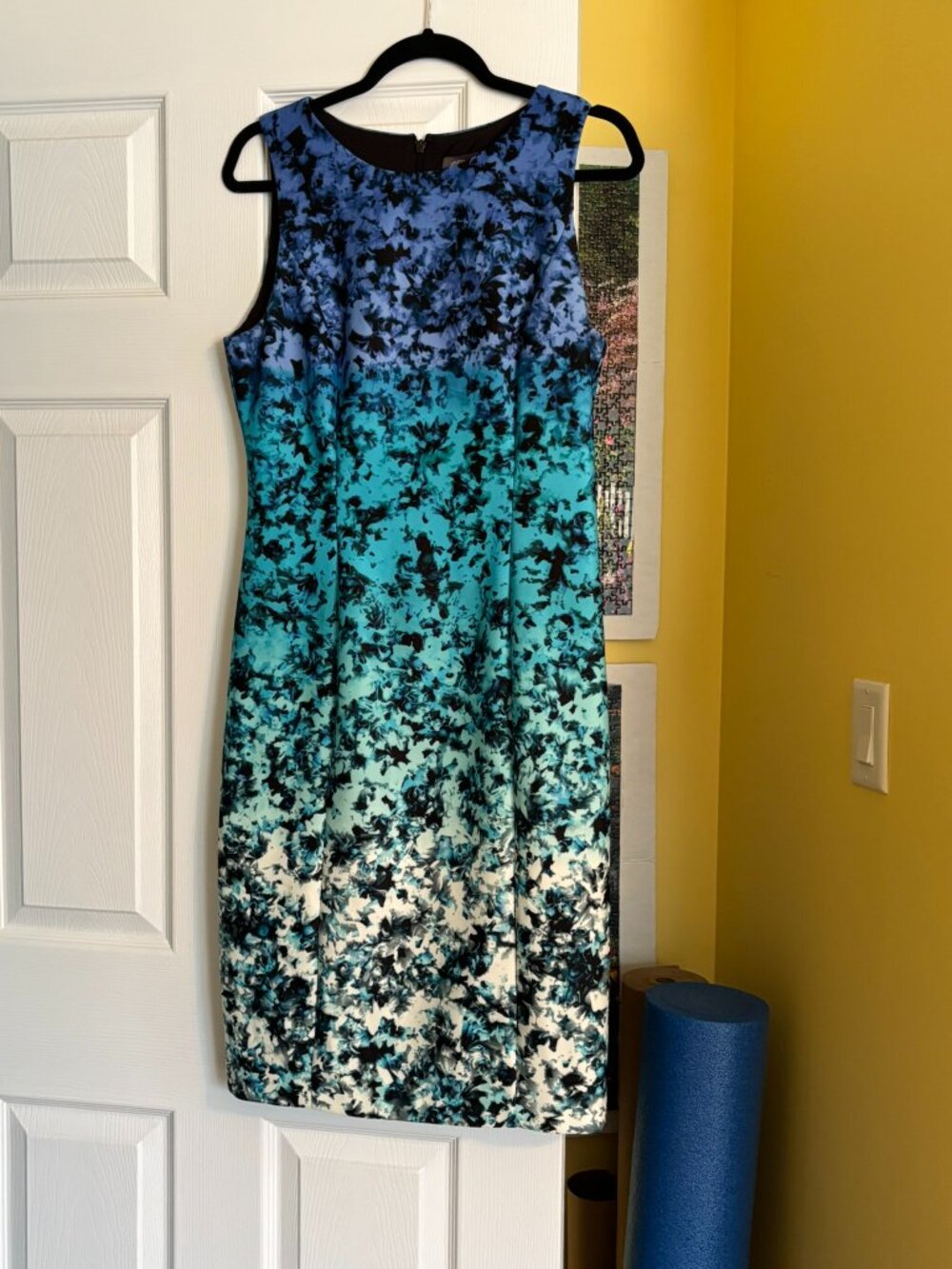 Vince Camuto Blue Floral Midi Dress Women's Size 12 Sleeveless Stretch